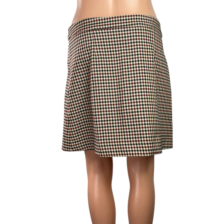 Zara Brown Plaid Checkered Button Down Pleated Mini Straight Pencil Skirt Size M