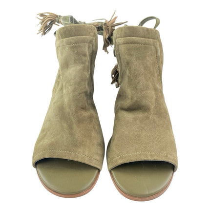 Sam Edelman Sampson Green Suede Tassel Ankle Tie Peep Toe Heeled Mule Sandals 8