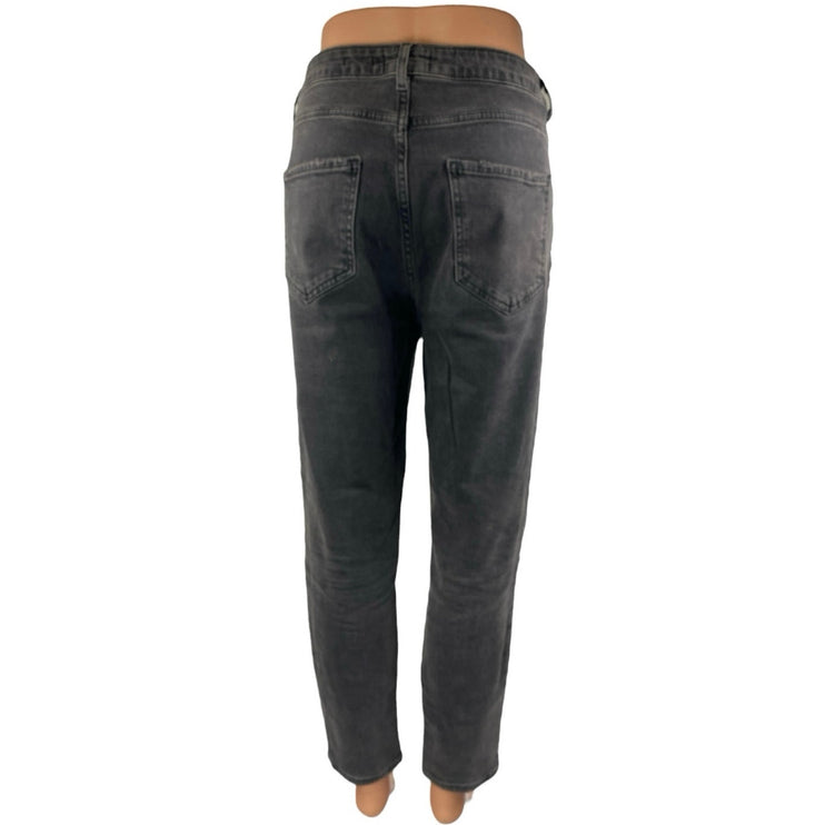 New Look Tori Women's Black Distressed High Waisted Straight Denim Mom Jeans 10