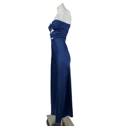 Runaway Blue Silk Satin Strapless Bandeau Bustier Cutout Maxi Dress Size XS