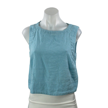 Rachel Zoe Women's Blue Linen Sleeveless Tie Tank Cami Blouse Crop Top Size 2