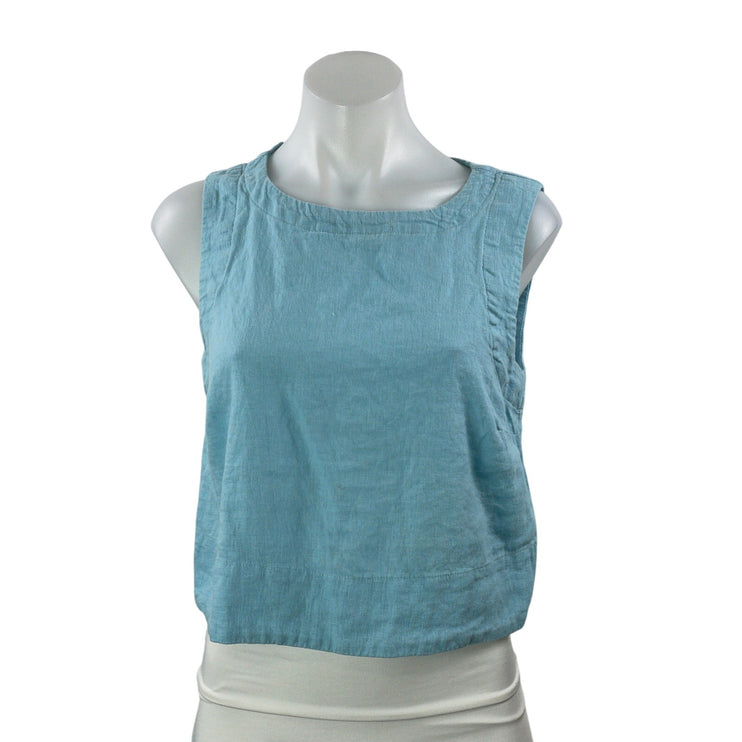 Rachel Zoe Women's Blue Linen Sleeveless Tie Tank Cami Blouse Crop Top Size 2