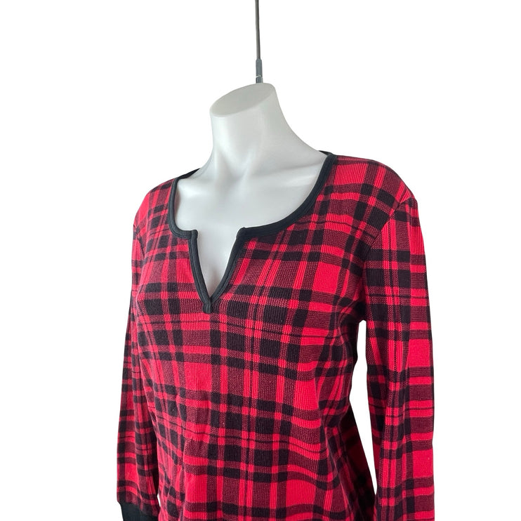 Victoria's Secret Red Plaid Knit Long Sleeve Jogger Pant Sleepwear Pajamas Set M