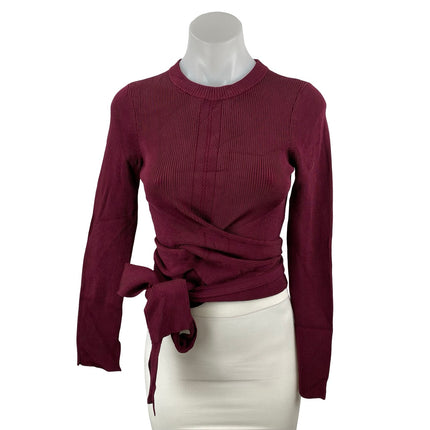 3.1 Phillip Lim Women's Red Ribbed Knit Tie Hem Knot Long Sleeve Crop Top Size S