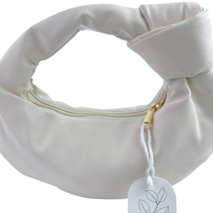 NEW Melie Bianco Alexandra Cream Faux Leather Vegan Zip Hobo Handbag One Size