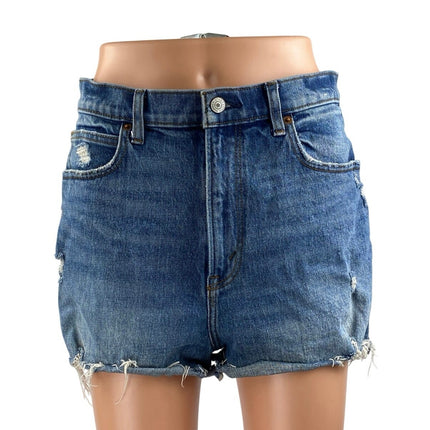 Abercrombie & Fitch The Mom Blue Ultra High Rise Cut Off Denim Jean Shorts Sz 29