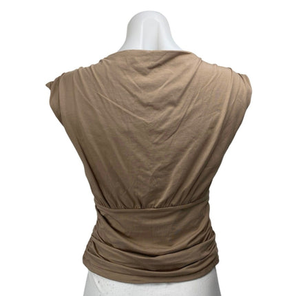 Abercrombie & Fitch Tan Beige Khaki Sleeveless Drape Deep V Blouse Top Size S