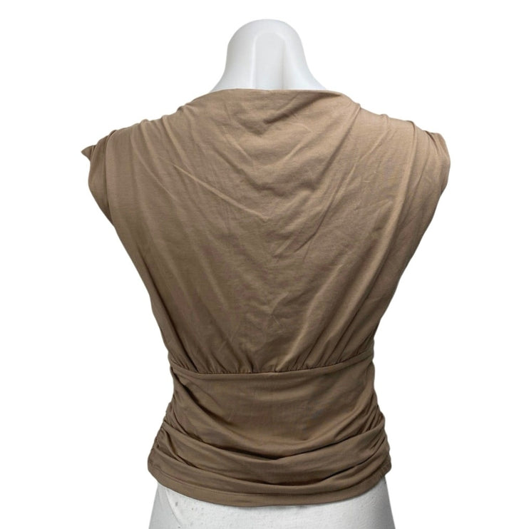 Abercrombie & Fitch Tan Beige Khaki Sleeveless Drape Deep V Blouse Top Size S