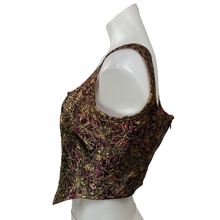 NBD Ada Gold Metallic Floral Sleeveless Tank Corset Bustier Crop Top Size M