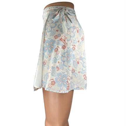 Aritzia Sunday Best White Floral Tie Waist Mini Wrap A-Line Skirt