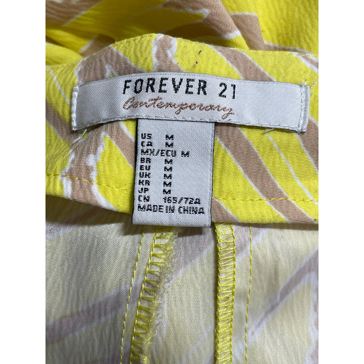 Forever 21 Women's Yellow Abstract High Waisted Wide Leg Trousers Pants Size M