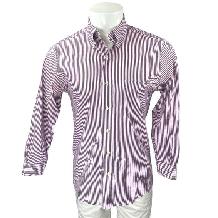 Brooks Brothers Milano Men Purple Stripe Long Sleeve Button Up Shirt Top Size 15