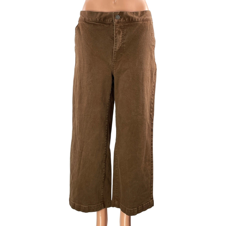 Oak + Fort Women's Brown High Waisted Wide Leg Baggy Cropped Denim Jeans Size L