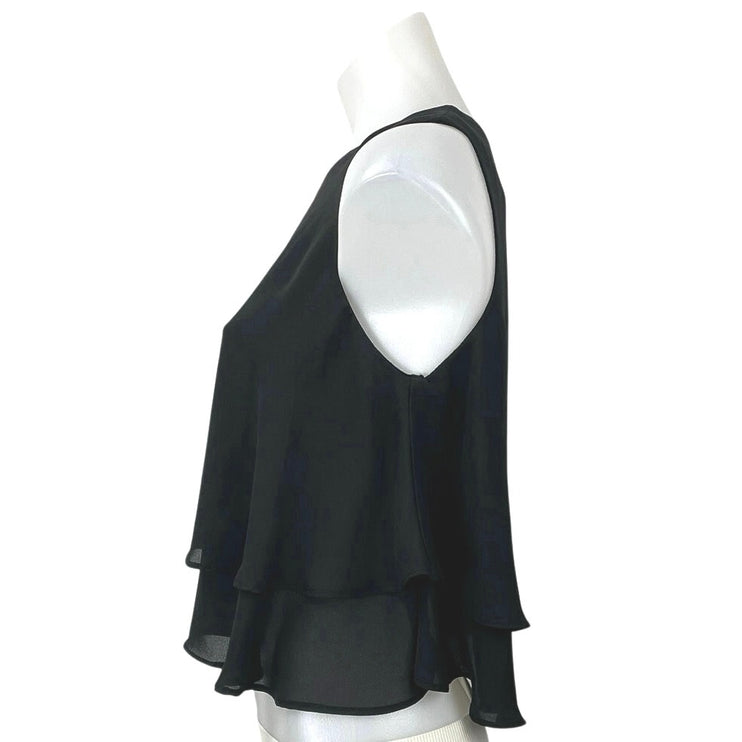 Zara Women's Black Sleeveless Tiered Ruffle Cami Camisole Tank Blouse Top Size S