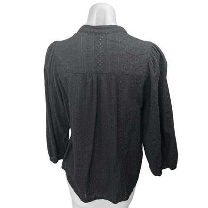Solitaire Black Floral Embroidered Long Sleeve Button Down Shirt Top Size XL