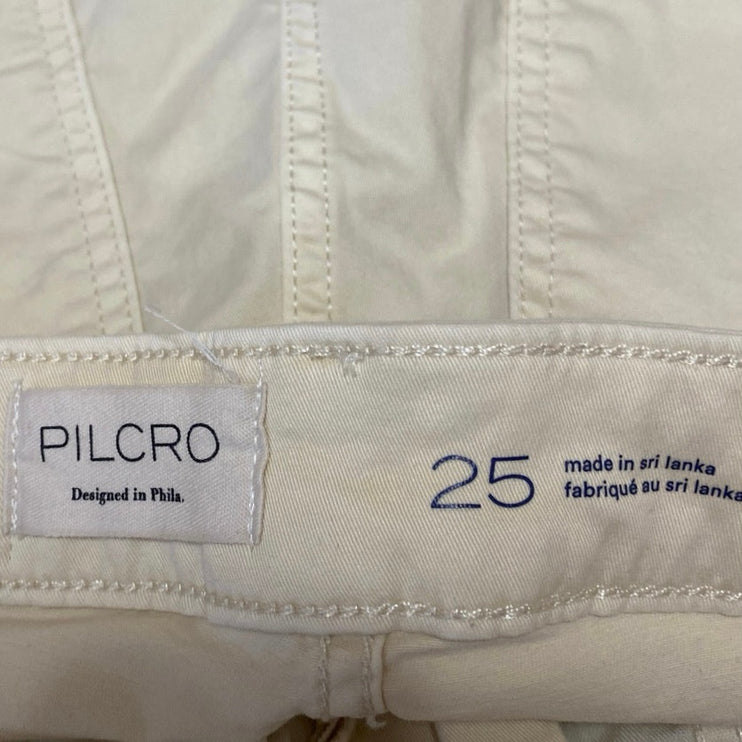 Pilcro Women's Cream White High Waist Straight Leg Chino Khaki Bermida Shorts 25