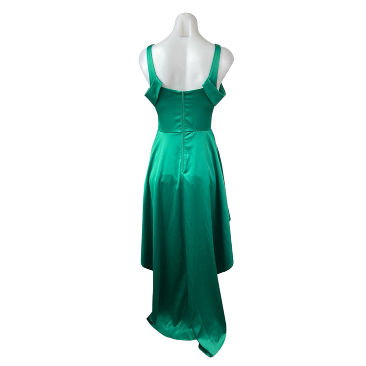 Sequin Hearts Green Silk Satin Cold Shoulder Fit & Flare High Low Dress Size S