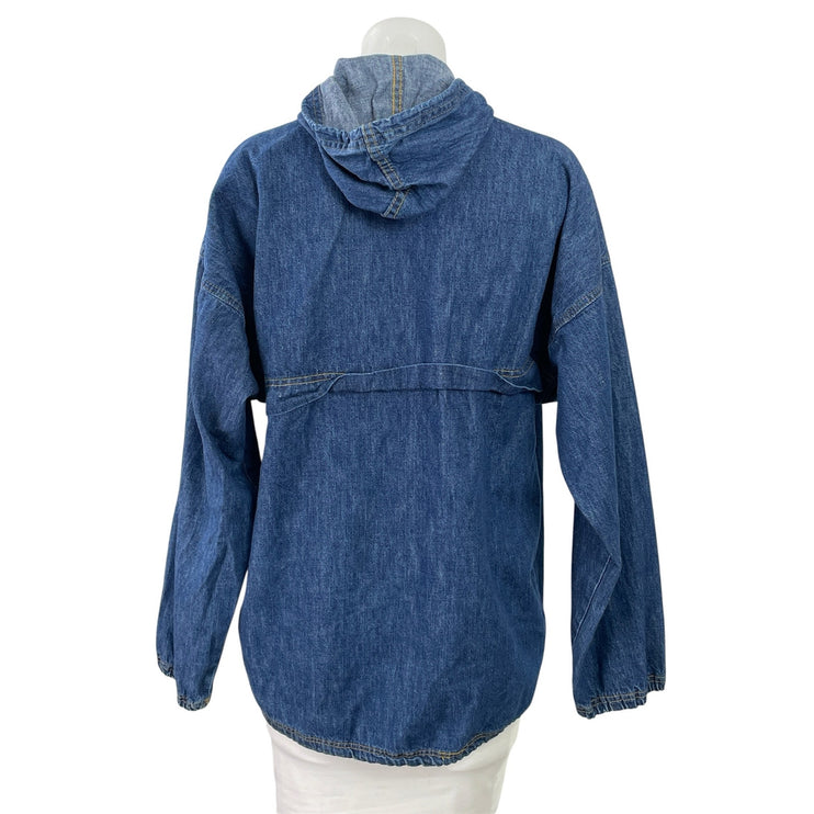 Lee Women's Blue Hoodie Hooded 1/4 Zip Long Sleeve Denim Jean Popover Jacket M