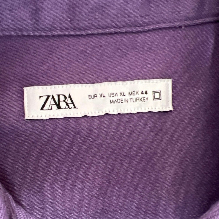 Zara Men's Purple Corduroy Button Down Long Sleeve Shacket Jacket Shirt Top XL