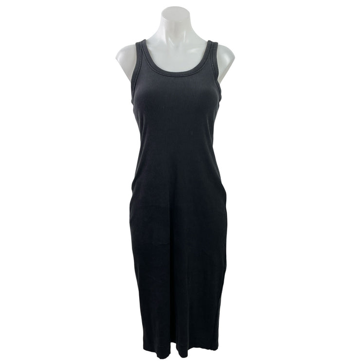Everlane Black Ribbed Knit Sleeveless Scoop Neck Tank Cami Midi Dress Size S