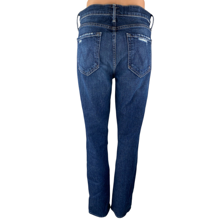 Mother Women's Blue Distressed High Rise Slim Fit Straight Denim Jeans Pants 27