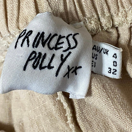 Princess Polly Beige Elastic High Waist Drawstring Wide Leg Trousers Pants Sz 32