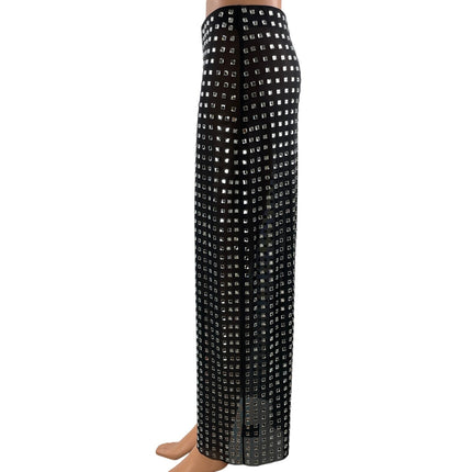 NBD Zenni Women's Black Silver Crystal Rhinestone Embellished Mesh Maxi Skirts S