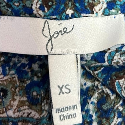 Joie Multicolor Floral 100% Silk Satin Long Sleeve V Neck Blouse Top Size XS