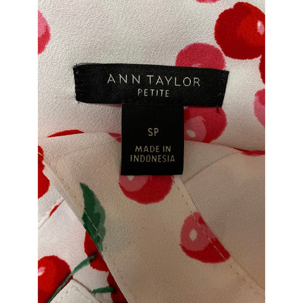 Ann Taylor Petite Raspberry Cherries Fruit Sleeveless Button Down Blouse Top S