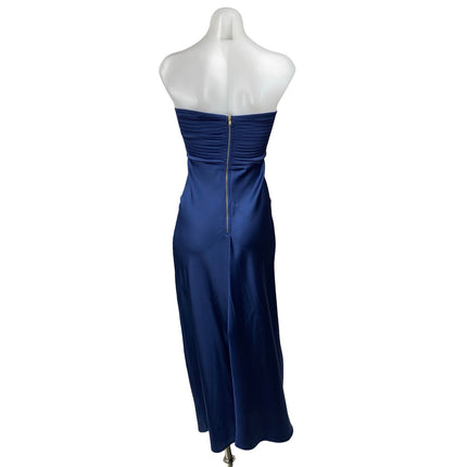 Runaway Blue Silk Satin Strapless Bandeau Bustier Cutout Maxi Dress Size XS