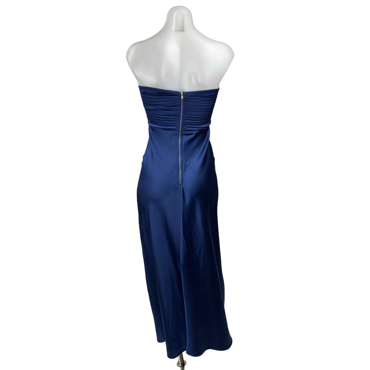 Runaway Blue Silk Satin Strapless Bandeau Bustier Cutout Maxi Dress Size XS