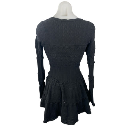 LoveShackFancy Lavender Black Knit Long Sleeve Fit & Flare Mini Dress Size M