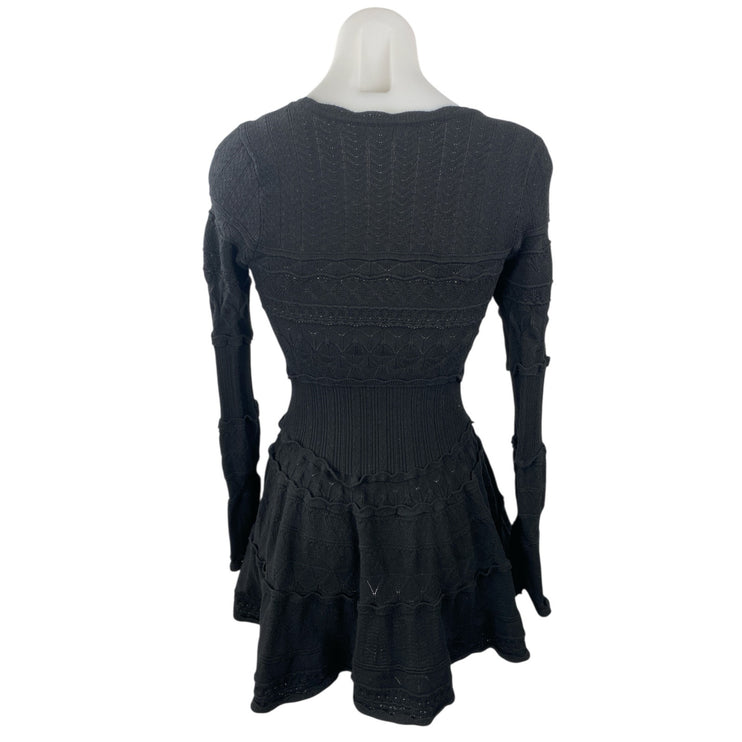 LoveShackFancy Lavender Black Knit Long Sleeve Fit & Flare Mini Dress Size M