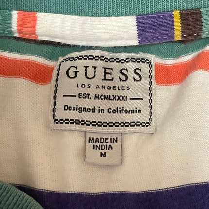 Guess Men's Multicolor Striped Short Sleeve Logo Crewneck Embroidered Tee Size M