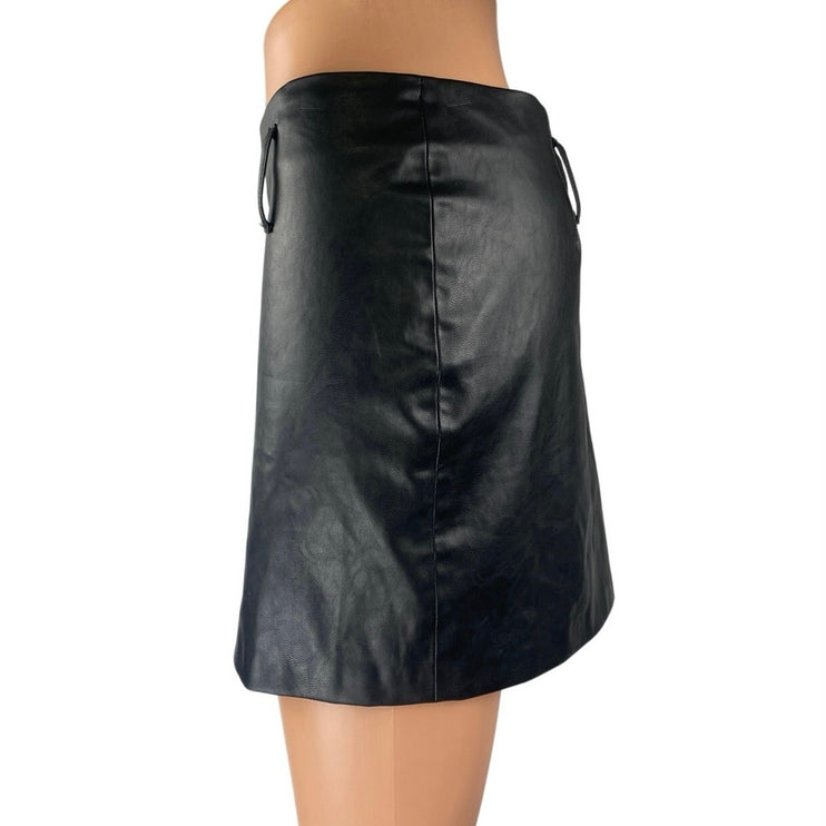 Zara Women's Black Faux Vegan Leather Zipper Mini Straight Pencil Skirt Size XS