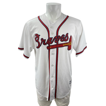 Majestic Ronald Acuña Jr. Atlanta Braves MLB White Button Up Jersey Shirt Top L