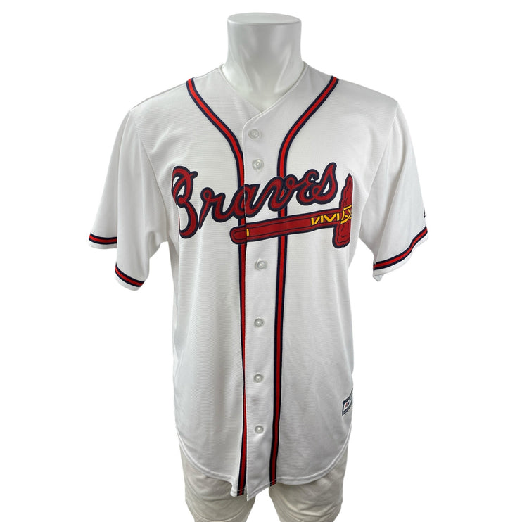 Majestic Ronald Acuña Jr. Atlanta Braves MLB White Button Up Jersey Shirt Top L