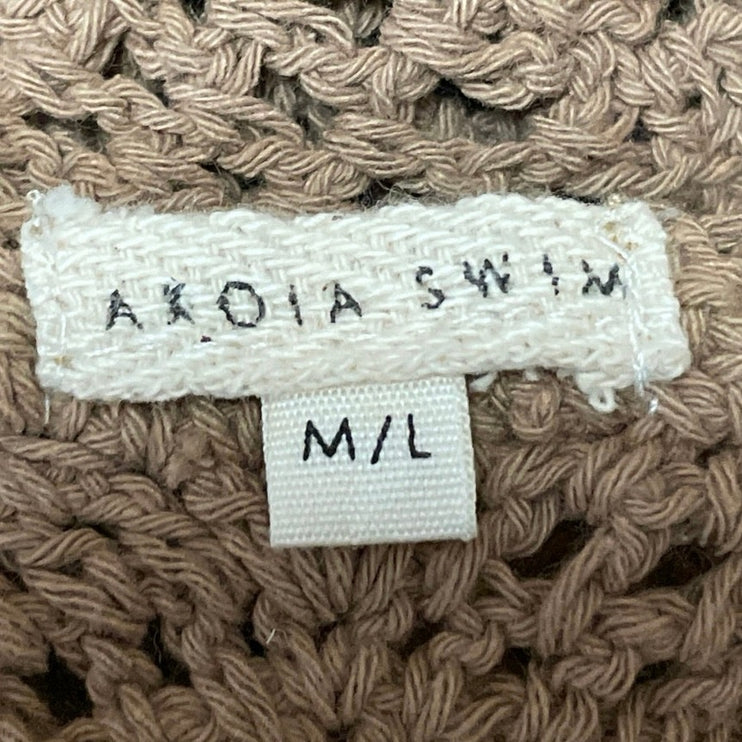 Akoia Swim Womens Brown Crochet Knit Sleeveless Backless Mini Coverup Dress Sz M