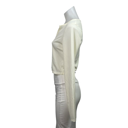 MISSGUIDED Women's Cream Ribbed Knit Long Sleeve V-neck Blouse Crop Top Sz 8T