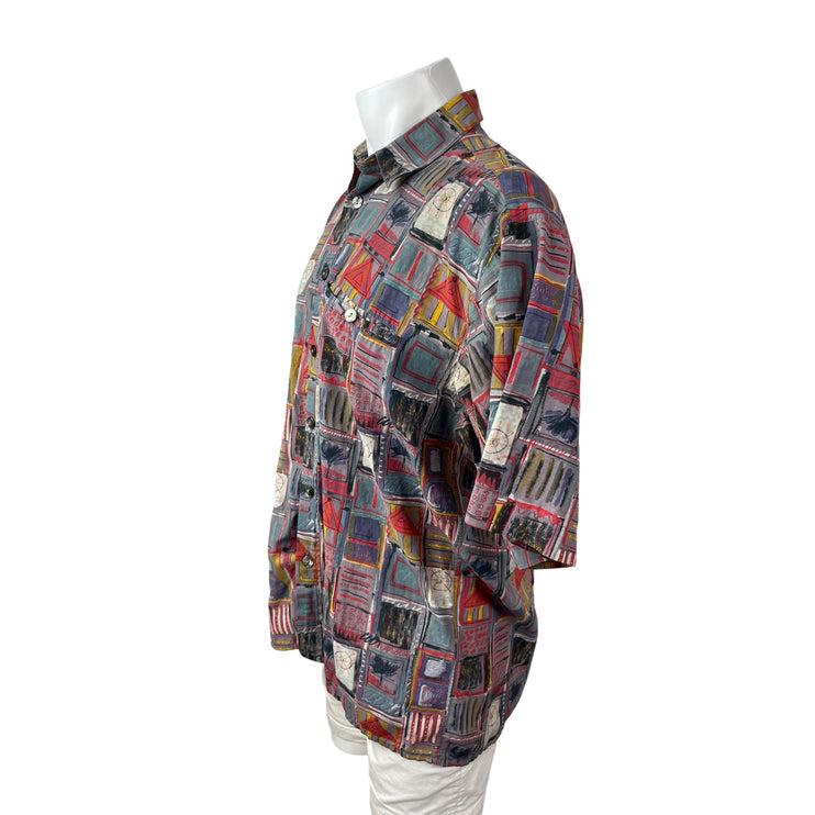 Jack Upson Men's Multicolor Abstract Short Sleeve Button Down Shirt Top Size L
