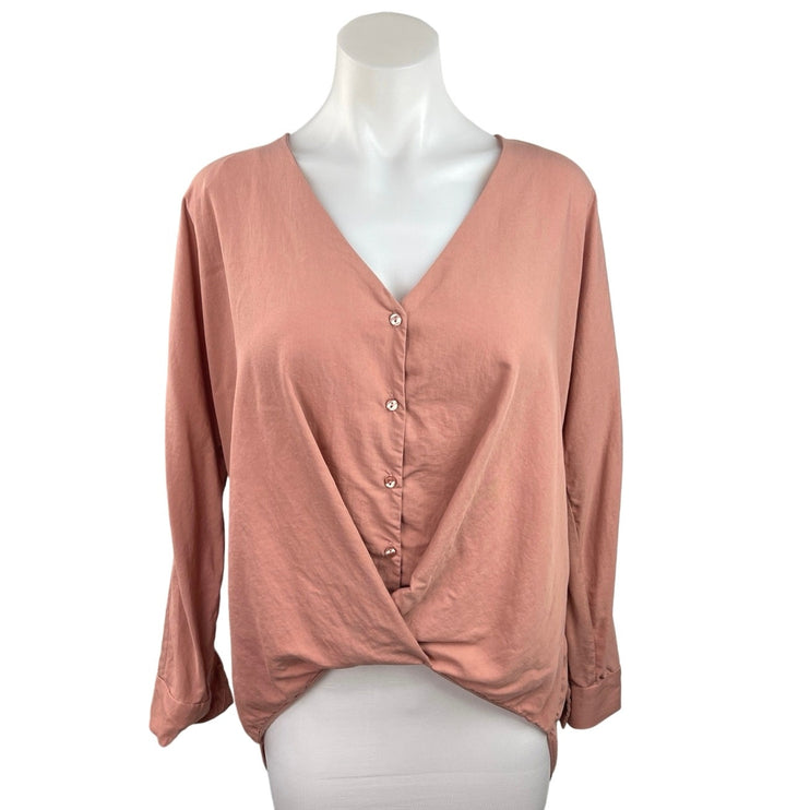 ZARA TRF Collection Women's Pink Long Cuff Sleeve V-Neck Wrap Blouse Top Size S