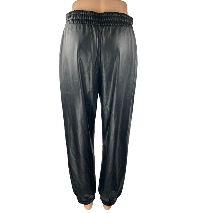 Express Women's Black Faux Vegan Leather Elastic Waist Trousers Jogger Pants S