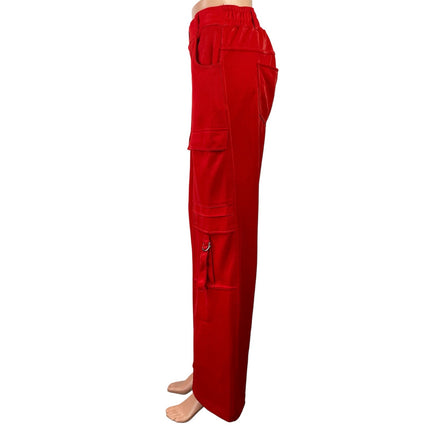 Forever 21 Women's Red High Waisted Stright Wide Leg Trousers Cargo Pants Size M