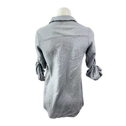 Poetry Women's Gray Linen Half Sleeve Button Front Collared Henley Shirt Top M