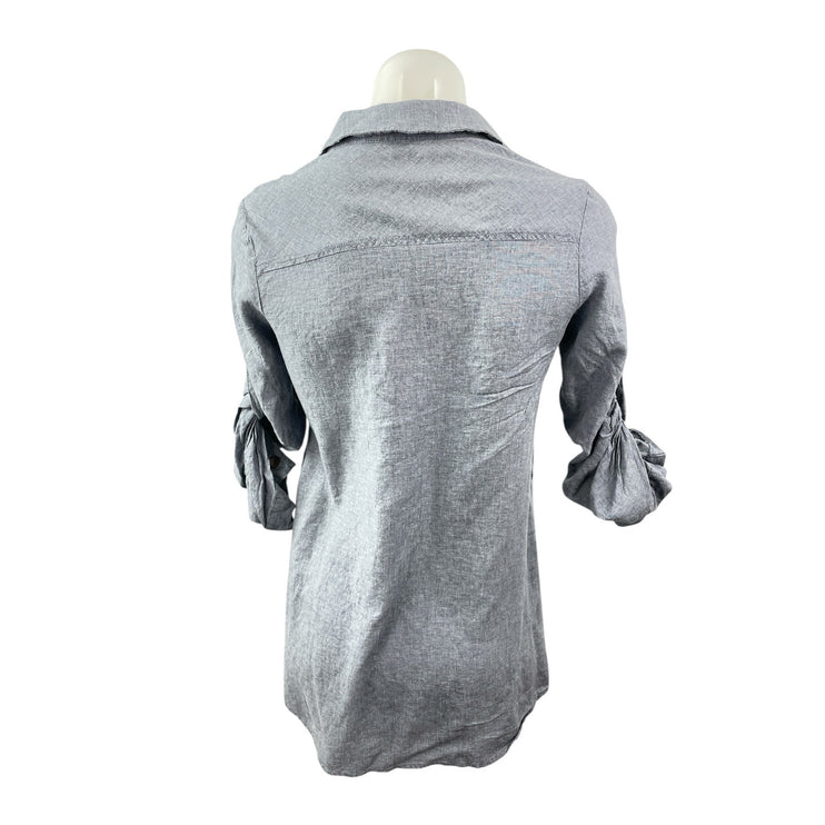 Poetry Women's Gray Linen Half Sleeve Button Front Collared Henley Shirt Top M