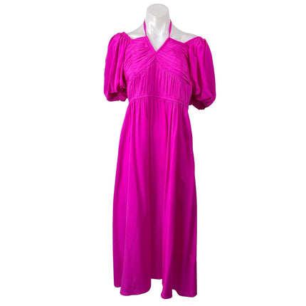 Whistles Cecille 100% Silk Womens Pink Short Puff Sleeves Halter Midi Dress Sz 4