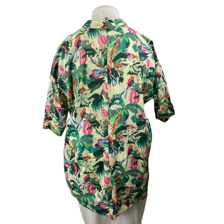 & Other Stories Green Tropical Hawaiian Bahama Button Down Shirt Tunic Dress 8
