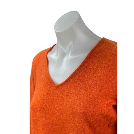 Lulu Bravo Women's 100% Cashmere Orange Coral V Neck Long Sleeve Sweater Top M
