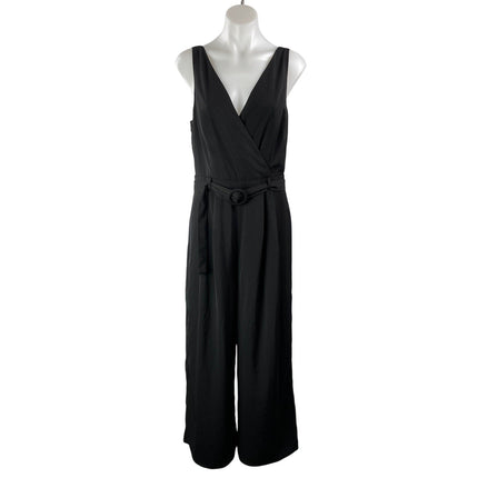 NEW Aqua Women's Black Sleeveless Wrap Belted V-neck Wide Leg Romper Jumpsuit M