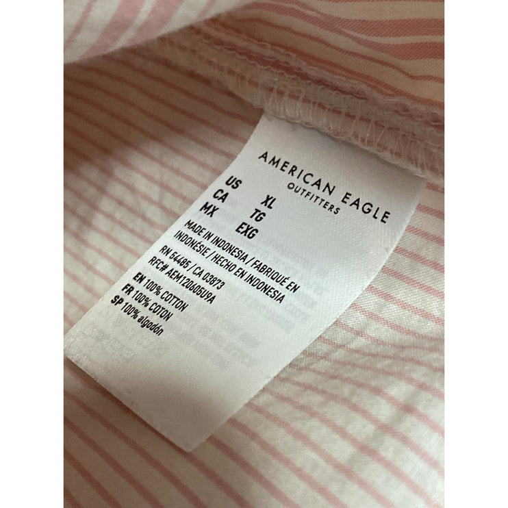 American Eagle Pink Stripe Collared Long Sleeve Cropped Button Down Shirt Sz XL